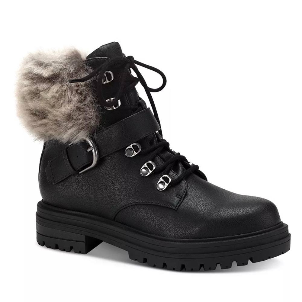 NIB Sun + Stone Women’s Orienaa Faux Leather Lugged Sole Combat Lace-Up Boots